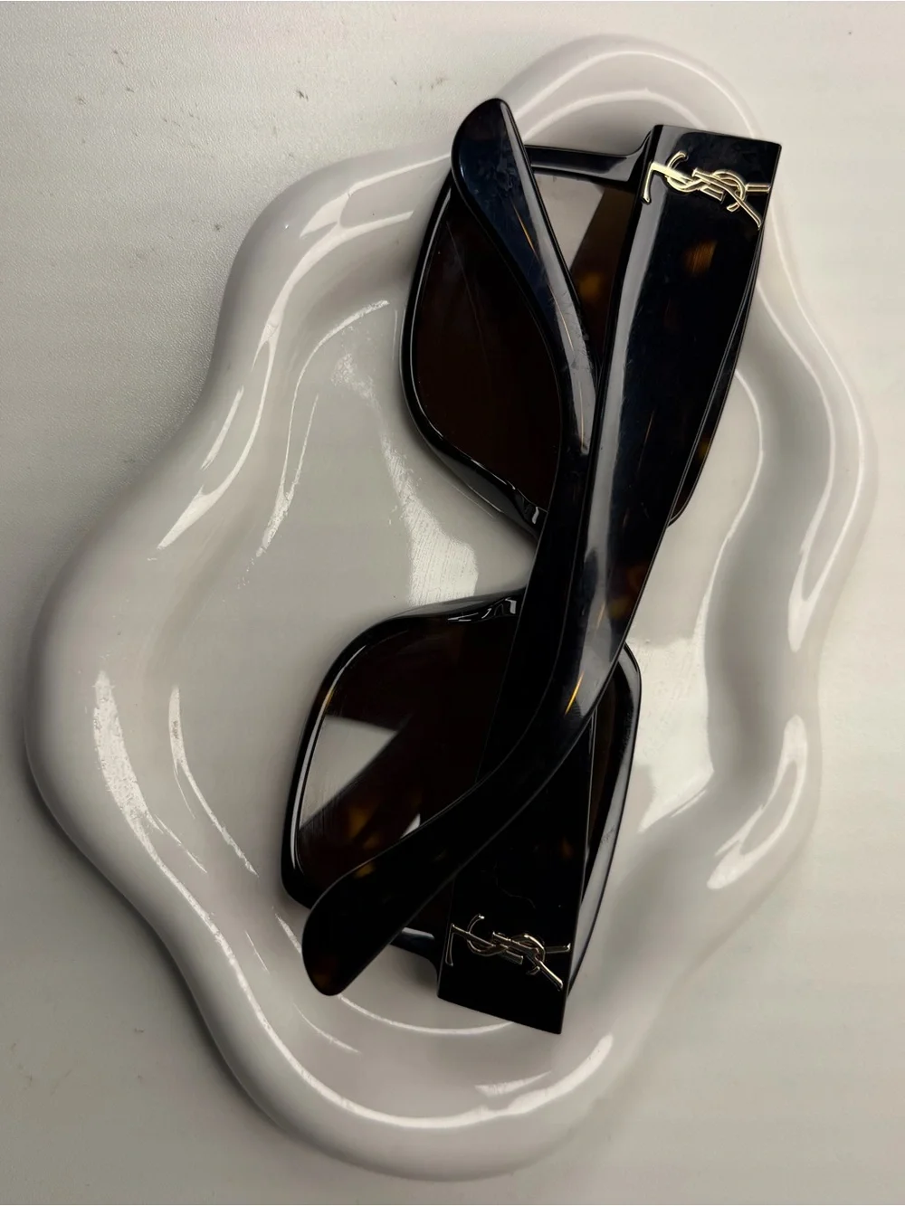 Saint Laurent Tortoiseshell Sunglasses with Gold YSL Logo